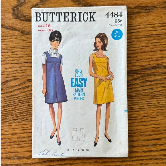 Vintage 1960s Butterick 4484 Sewing Pattern Size Med Easy Dress Jumper COMPLETE - Picture 1 of 2